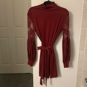 SHEIN Red Dress with Lace Sleeves